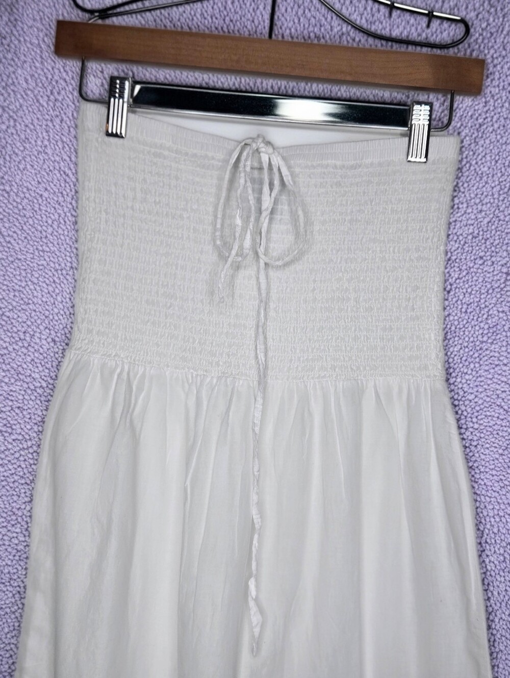 White Smocked Strapless Midi Dress Tiered Ruffle Hem Boho Summer Sundress Small - Picture 7 of 10